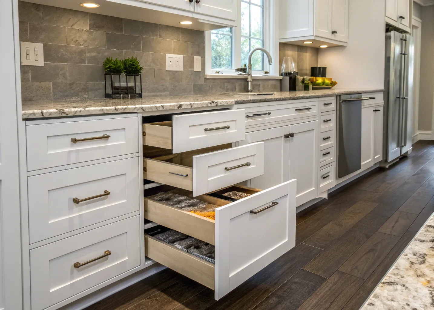 Custom kitchen cabinetry with integrated storage